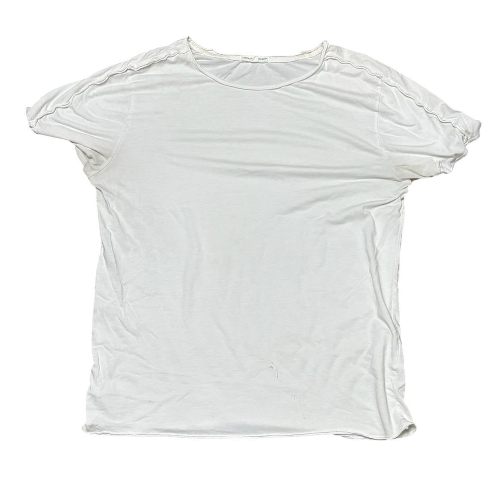 Threads 4 Thought‎ White T-Shirt Raw Edge Seams Round Neck Size L